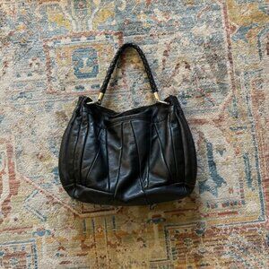 Furla Black Leather Hobo with Braided Handle